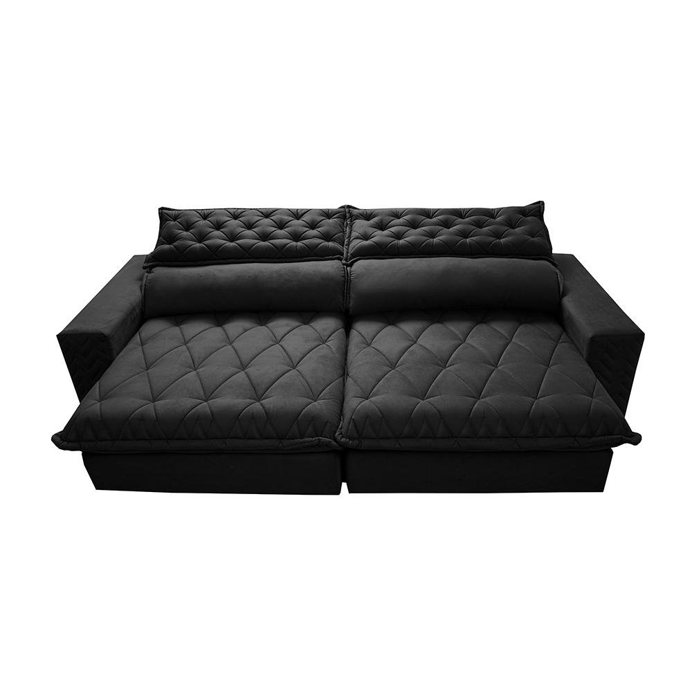 Sofá Retrátil e Reclinável 3.15m Molas Ensacadas Cama inBox Spazus com Bordado 3D Velusoft Preto - 5