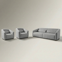 Ver imagem 1 de Conjunto Sofá Living Ísis e Duas Poltronas Tecido Acquablock Pet Friendly Linho Cinza Claro 1,90m