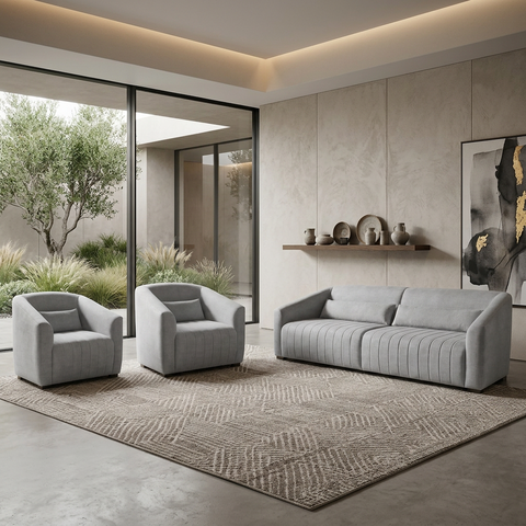 Kit Conjunto Sofá Living Ísis e Duas Poltronas Tecido Acquablock Pet Friendly Linho Cinza 1,90m