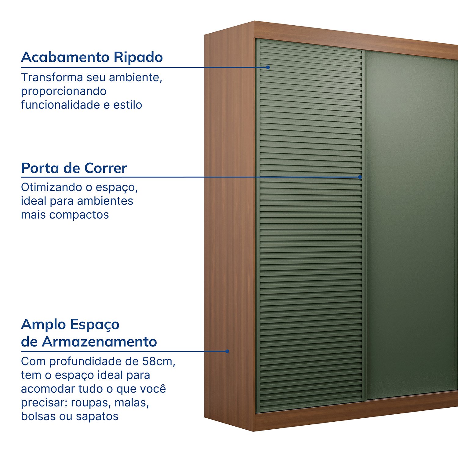 Guarda-Roupa Solteiro 2 Portas 1 Porta Ripada Samambaia Cabecasa - 3