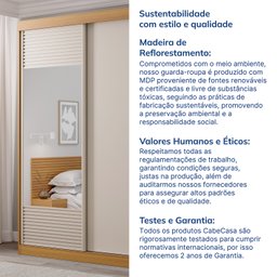 Guarda-Roupa Solteiro 2 Portas 1 Porta com Espelho Samambaia CabeCasa MadeiraMadeira - 7