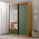 Ver imagem 1 de Guarda-Roupa Solteiro 2 Portas 1 Porta com Espelho Samambaia CabeCasa MadeiraOriginals Marrom/Carvalho/Verde