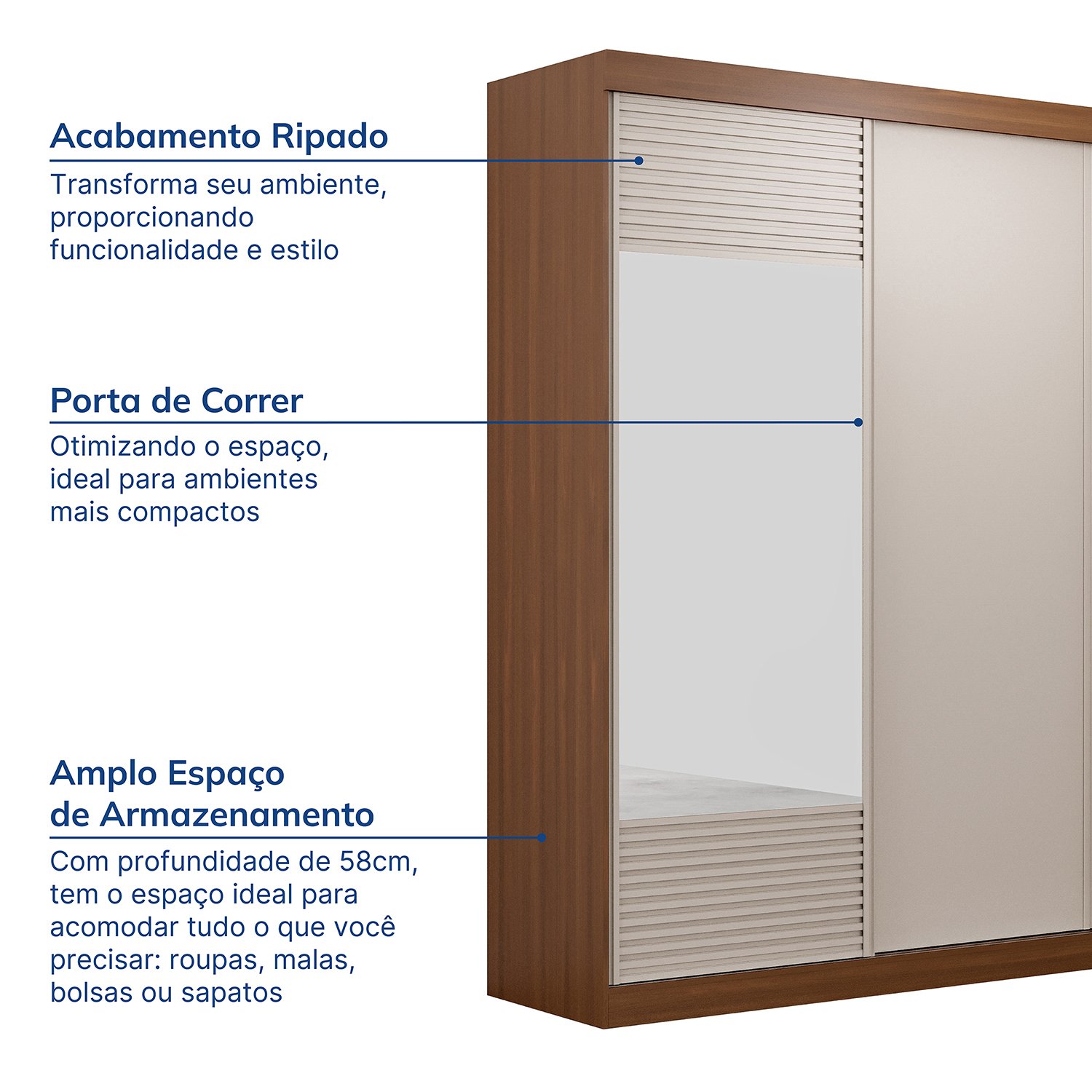 Guarda-Roupa Solteiro 2 Portas 1 Porta com Espelho Samambaia CabeCasa MadeiraMadeira - 3