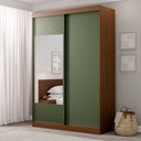 Ver imagem 1 de Guarda-Roupa Solteiro 2 Portas 1 Porta com Espelho Samambaia CabeCasa MadeiraOriginals Marrom/Freijó/Verde