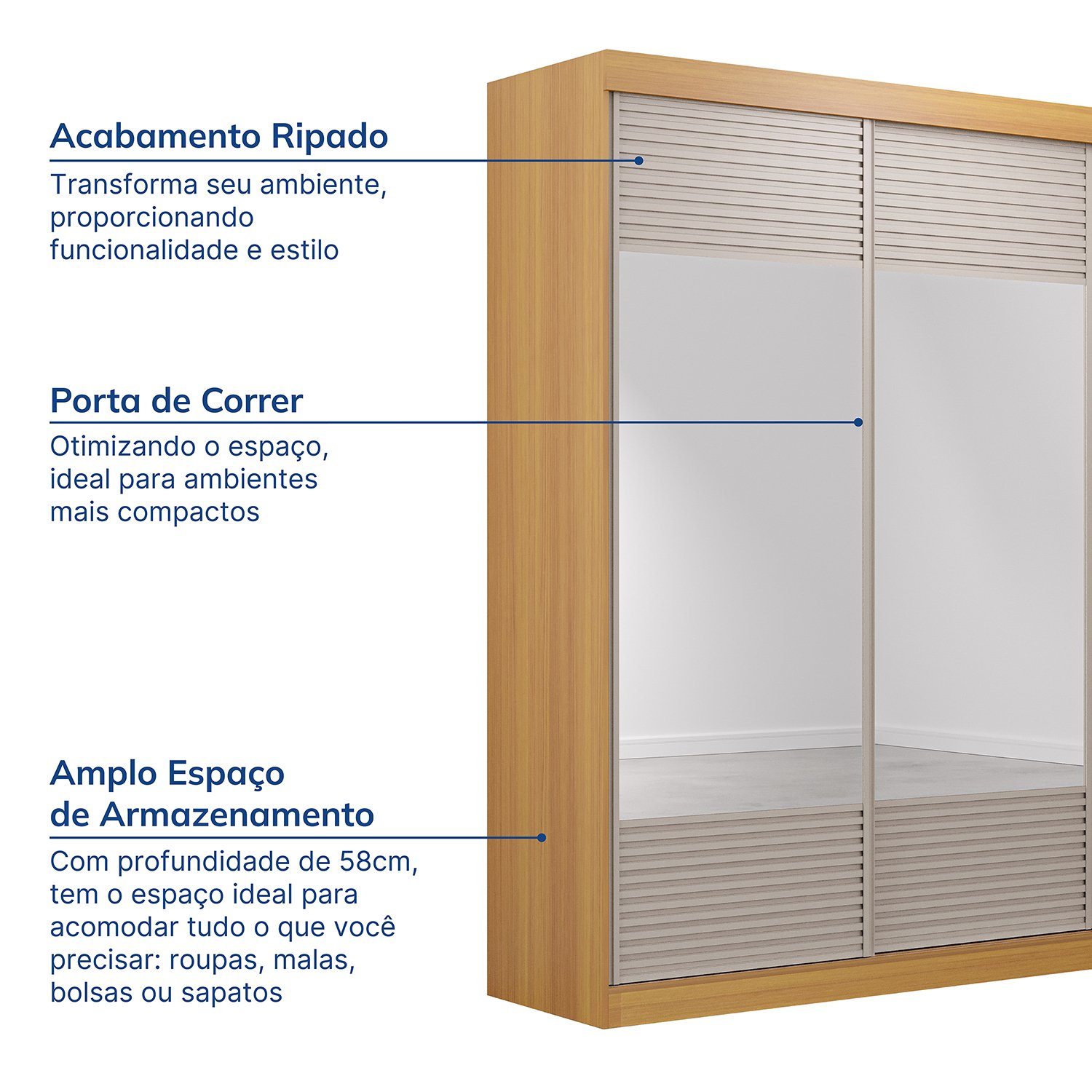 Guarda-Roupa Solteiro 2 Portas com Espelho Samambaia CabeCasa MadeiraMadeira - 3