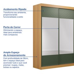 Guarda-Roupa Solteiro 2 Portas com Espelho Samambaia CabeCasa MadeiraMadeira - 3