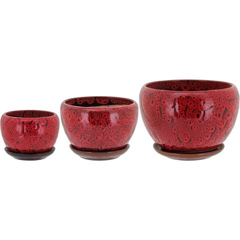 Cachepô Vaso Decorativo Planta Cerâmica Vermelho 3 Peças