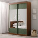 Ver imagem 1 de Guarda-Roupa Solteiro 2 Portas com Espelho Samambaia CabeCasa MadeiraOriginals Marrom/Freijó/Verde