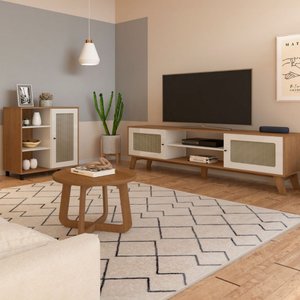 Sala de Estar Completa para Tv até 75 Polegadas Charlotte 3 Portas Cinamomo/off White - Artely Móvei