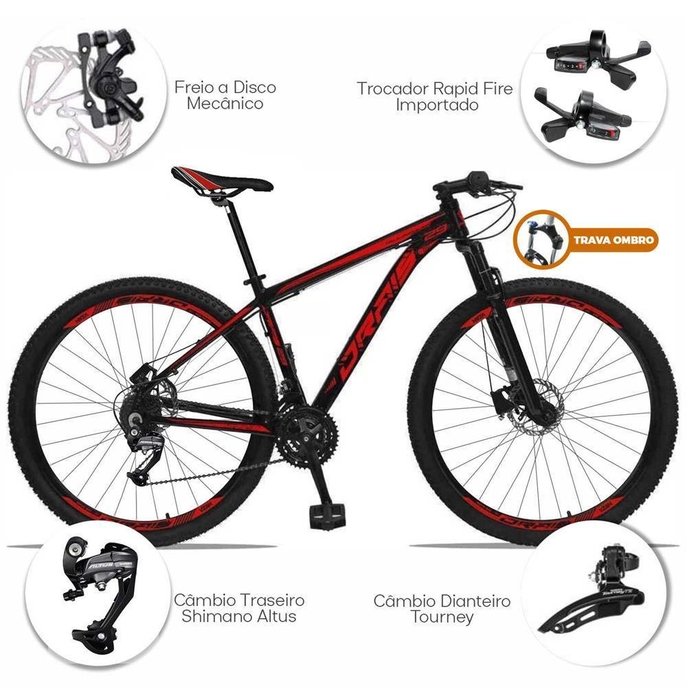 Bicicleta Drais 27 Marchas Aro 29 Suspensão Com Trava 21" Preto/Vermelho - 279 - 3