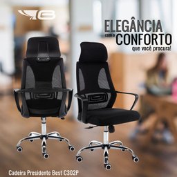 Cadeira Escritório Presidente Tela Mesh Anatômica Apoio de Cabeça Preta - 5