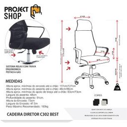 Cadeira Escritório Presidente Tela Mesh Anatômica Apoio de Cabeça Preta - 6