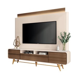 Estante Painel para Tv 85 Polegadas Lazares 220x191-off White-castanho-edecasamoveis