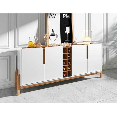 Aparador Buffet Sala 190cm Liz 4 Portas com Adega com Pés de Madeira Branco com Cedro - Rede Móveis