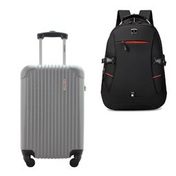 Kit Mala de Bordo 10kg Viagem Rígida Rodas 360º Abs Cadeado Segredo Gladiador A2mb com Mochila Execu - 1