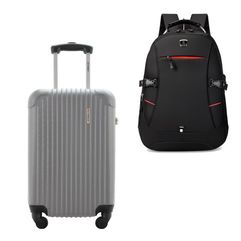 Kit Mala de Bordo 10kg Viagem Rígida Rodas 360º Abs Cadeado Segredo Gladiador A2mb com Mochila Execu