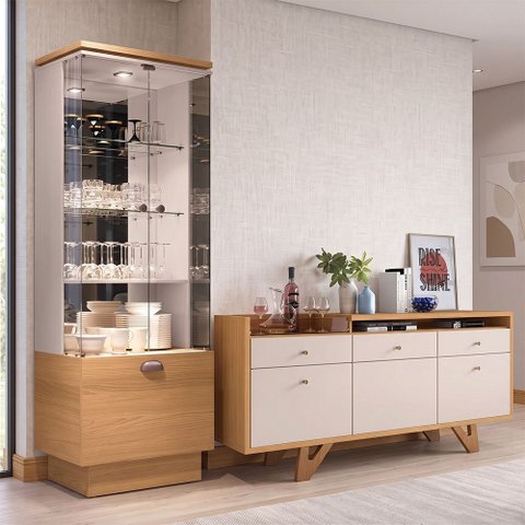 Cristaleira Aruan e Buffet Ellora H01 Off White/Cinamomo - Mpozenato