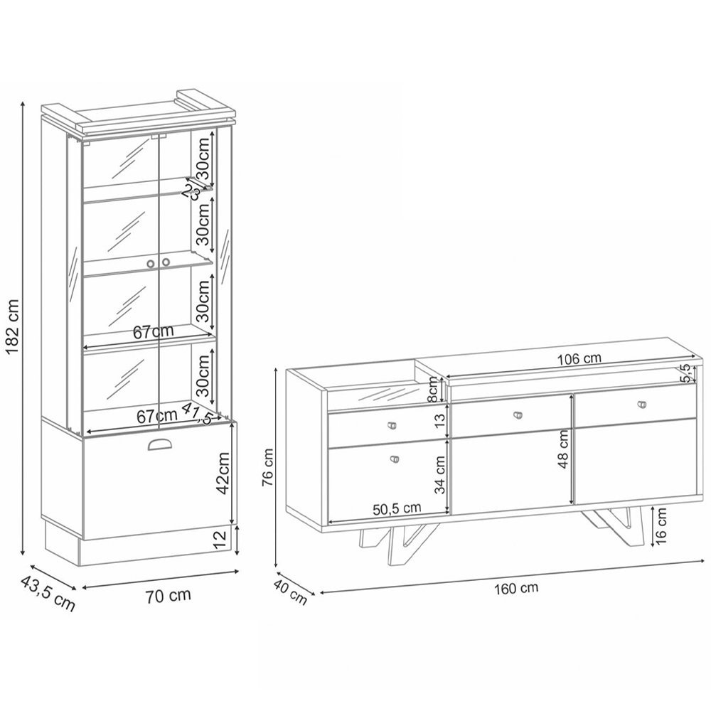 Cristaleira Aruan e Buffet Ellora H01 Off White/Cinamomo - Mpozenato - 4