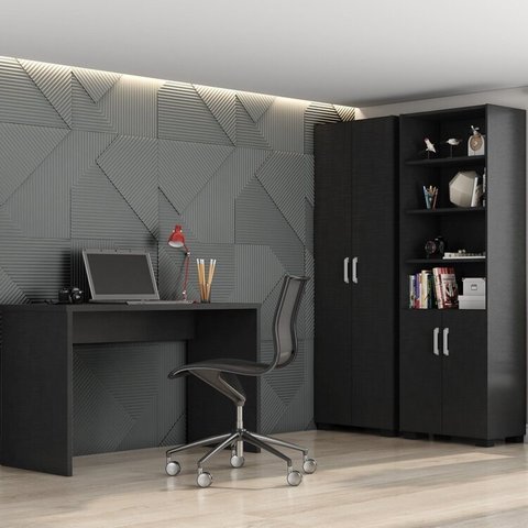 Conjunto 3 Peças com Escrivaninha Gávea e 2 Armários Preto