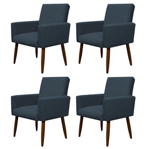 Kit 4 Poltronas Decorativa Sala e Quarto Nina Suede Herrero:azul Marinho