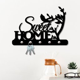Porta Chaves de Parede 6mm Sweet Home Decorativo em MDF:PRETO - 1