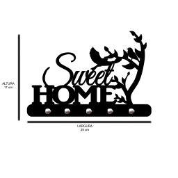 Porta Chaves de Parede 6mm Sweet Home Decorativo em MDF:PRETO - 2