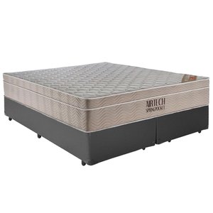 Cama Box Casal Sintético Bipartido + Colchão Ortobom Airtech Molas Ensacadas 138x188x65 Cor:cinza