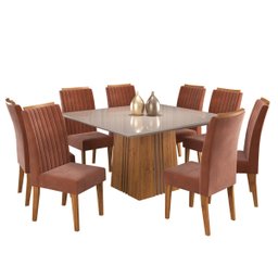 Mesa de Jantar Quadrada Suprema com 8 Cadeiras Fran Mel/off White/terracota - Casa Giulia - 2