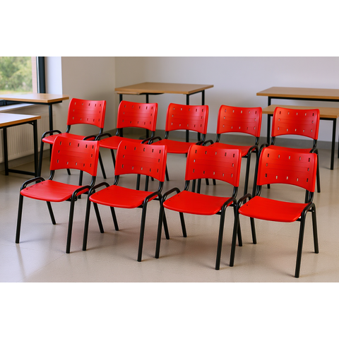 Kit 12 Cadeiras Iso Fixa Empilhável Escola Igreja Salão:vermelho