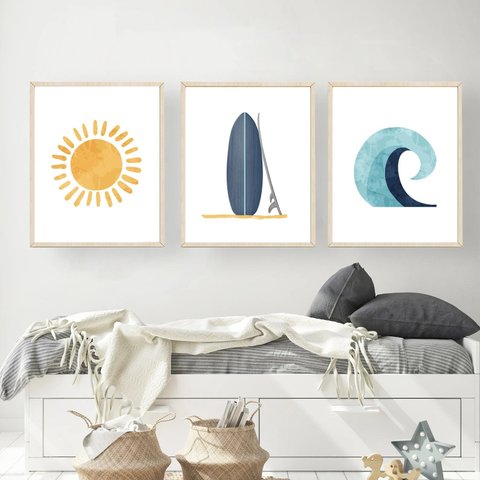 Kit 3 Quadros Decorativos Infantil Love The Sun Quarto Bebê 30x40 Moldura Madeira