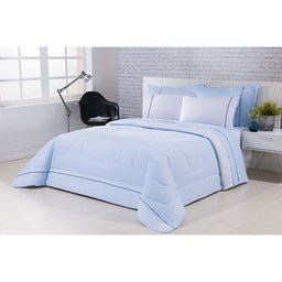 Kit Edredom 100% Algodão Percal 150 Fios Dupla Face Casal Gran Moratta 3 Peças - Azul-branco - 1