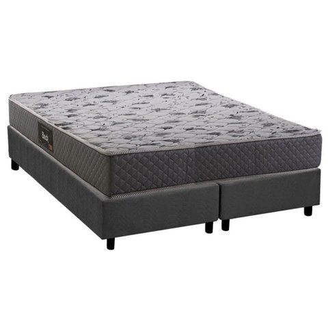 Conjunto Box Queen: Colchão Espuma Herval D28 / Ag65 Black + Base Crc Suede Gray (158x198)