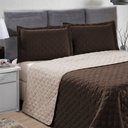 Ver imagem 1 de Kit Cobre Leito 3 Peças Cama Queen Dupla Face com Porta Travesseiros Matelado Marrom Casa Dona