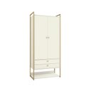 Ver imagem 2 de Armário Alto 2 Gavetas 2 Portas e Cabideiro Industrial Branco/Of White/Dourado