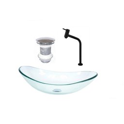 Cuba de Vidro Oval 47cm Jateada com Válvula, Torneira e Sifão - 1
