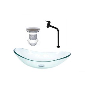 Cuba de Vidro Oval 47cm Jateada com Válvula, Torneira e Sifão