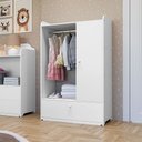Ver imagem 1 de Guarda-roupa Infantil com Cabideiro Prateleiras e Gaveta Organizador Quarto Bebê Criança - Branco