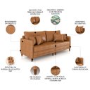Ver imagem 3 de Sofá 3 Lugares Living 192cm Pé Madeira Zoe Sintético Camel Z08 - Mpozenato