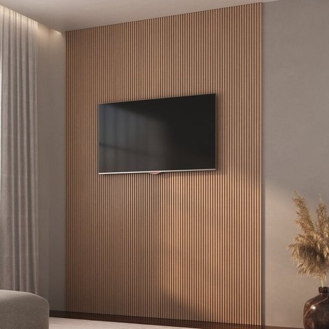 Painel Ripado em Placa 2,85x12,2 (3,92m²) Poliestireno Marrom/Sucupira Ruffino