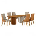 Ver imagem 1 de Conjunto Sala de Jantar Belle 6 Lugares Tampo MDF Cadeiras Estofadas Couro Sintético Amadeirado