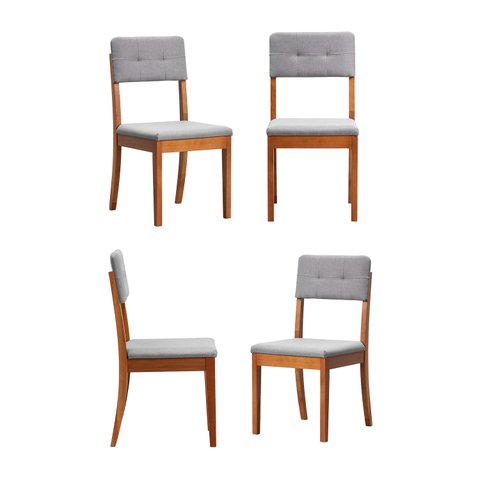 Kit 4 Cadeiras Estofadas Tiê CabeCasa MadeiraOriginals Cinza/Amêndoa