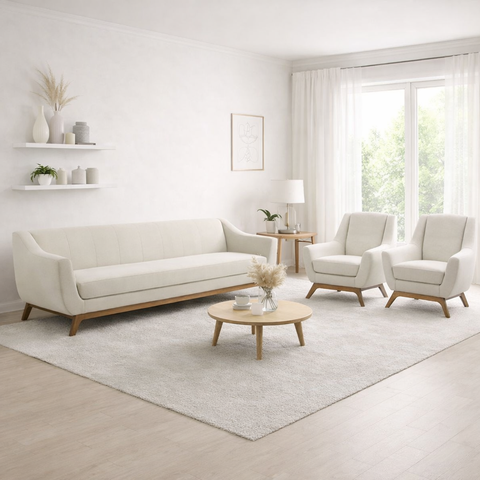 Conjunto Milano Sofá 3 Lugares e 2 Poltronas em Veludo Bege - Larbelle