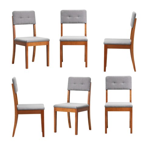 Kit 6 Cadeiras Estofadas Tiê CabeCasa MadeiraOriginals Cinza/Amêndoa
