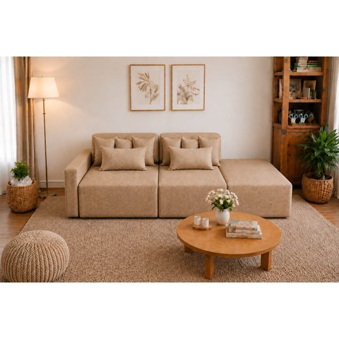 Sofá Palazzo Living Linho Bege Premium Chaise Integrado 2,30m - Braço Direito ou Esquerdo