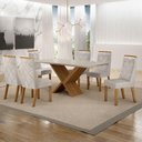 Ver imagem 1 de Mesa de Jantar Aurora 180x90cm Vidro 25mm Cinamomo Off White com Kit 6 Cadeiras Veludo Palha -Valdem