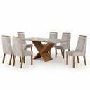 Ver imagem 2 de Mesa de Jantar Aurora 180x90cm Vidro 25mm Cinamomo Off White com Kit 6 Cadeiras Veludo Palha -Valdem