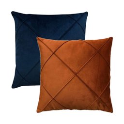 Kit 2 Capas para Almofada Drapeada em Veludo Quadrada 60x60 Várias Cores Cor:terracota e Azul Marinh - 1