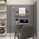 Ver imagem 1 de Conjunto de Mesa Dobrável e Prateleira para Home Office ou Escritório 60cm Carvalho Mel Cinza