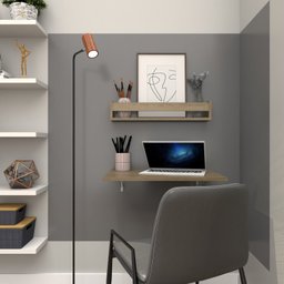 Conjunto de Mesa Dobrável e Prateleira para Home Office ou Escritório 60cm Carvalho Mel Cinza - 1 Conjunto de Mesa Dobrável e Prateleira para Home Office ou Escritório 60cm Carvalho Mel Cinza - 1