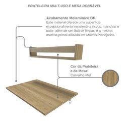 Conjunto de Mesa Dobrável e Prateleira para Home Office ou Escritório 60cm Carvalho Mel Cinza - 10 Conjunto de Mesa Dobrável e Prateleira para Home Office ou Escritório 60cm Carvalho Mel Cinza - 10